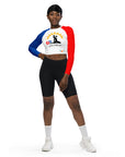 Long-(Blue & Red) sleeves crop top/ shirt - "Kote Lanbi An?"