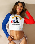 Long-(Blue & Red) sleeves crop top/ shirt - "Kote Lanbi An?"