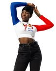 Long-(Blue & Red) sleeves crop top/ shirt - "Ayiti, Peyi Kilti"