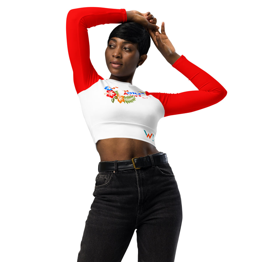 Long-(Red) sleeves crop top/ shirt - "Mwen Sonje Ayiti"