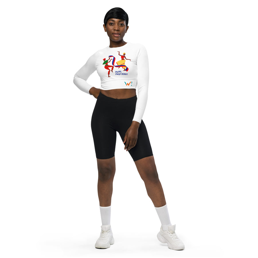 Long-(White) sleeves crop top/ shirt - "Ayiti, Peyi Kilti"