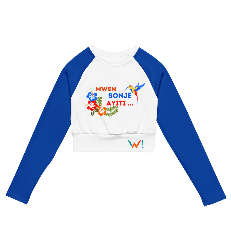 Long-(Blue) sleeves crop top/ shirt - "Mwen Sonje Ayiti"
