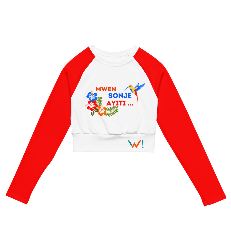 Long-(Red) sleeves crop top/ shirt - "Mwen Sonje Ayiti"