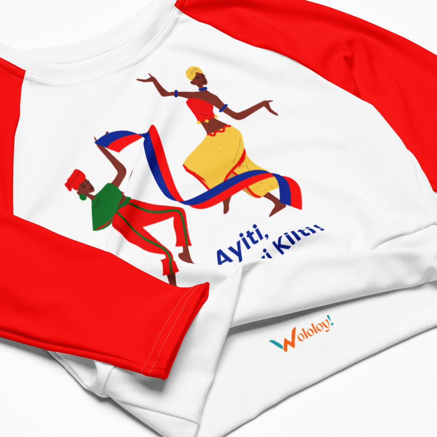 Long-(Red) sleeves crop top/ shirt - "Ayiti, Peyi Kilti"