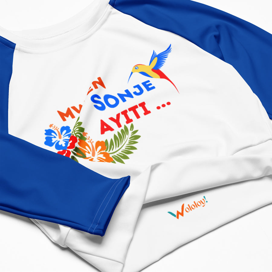 Long-(Blue) sleeves crop top/ shirt - "Mwen Sonje Ayiti"