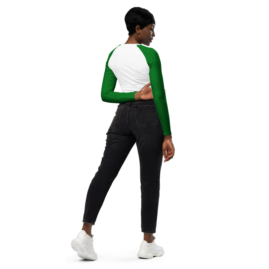 Long-(Green) sleeves crop top/ shirt - "Ayiti, Peyi Kilti"