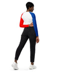 Long-(Blue & Red) sleeves crop top/ shirt - "Mwen Sonje Ayiti"