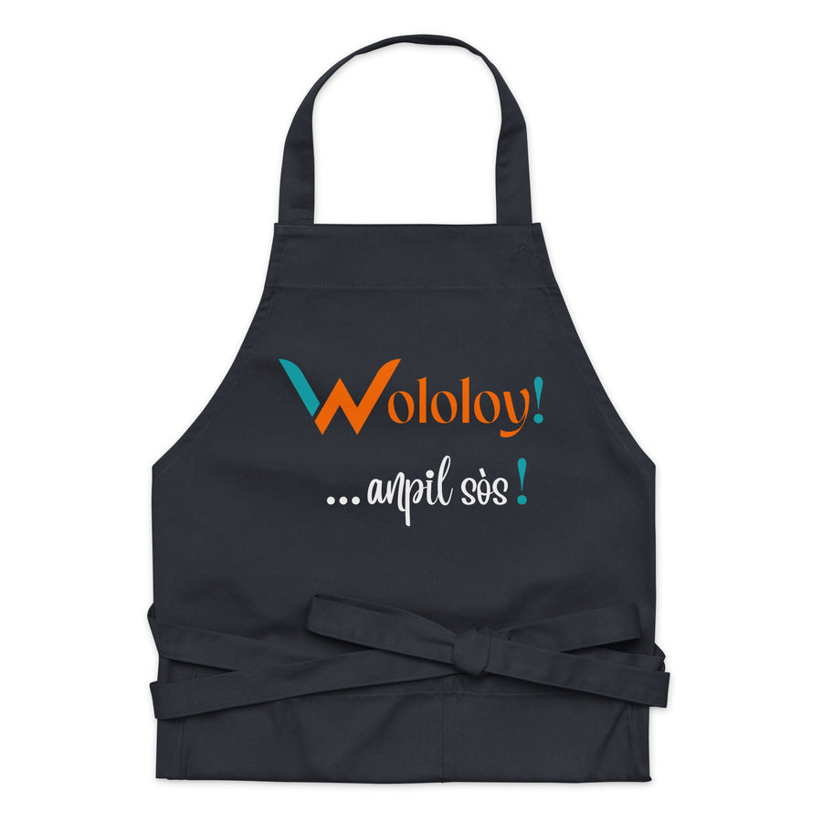 Black /Navy /Red: " Wololoy!...anpil sòs! " - organic cotton apron