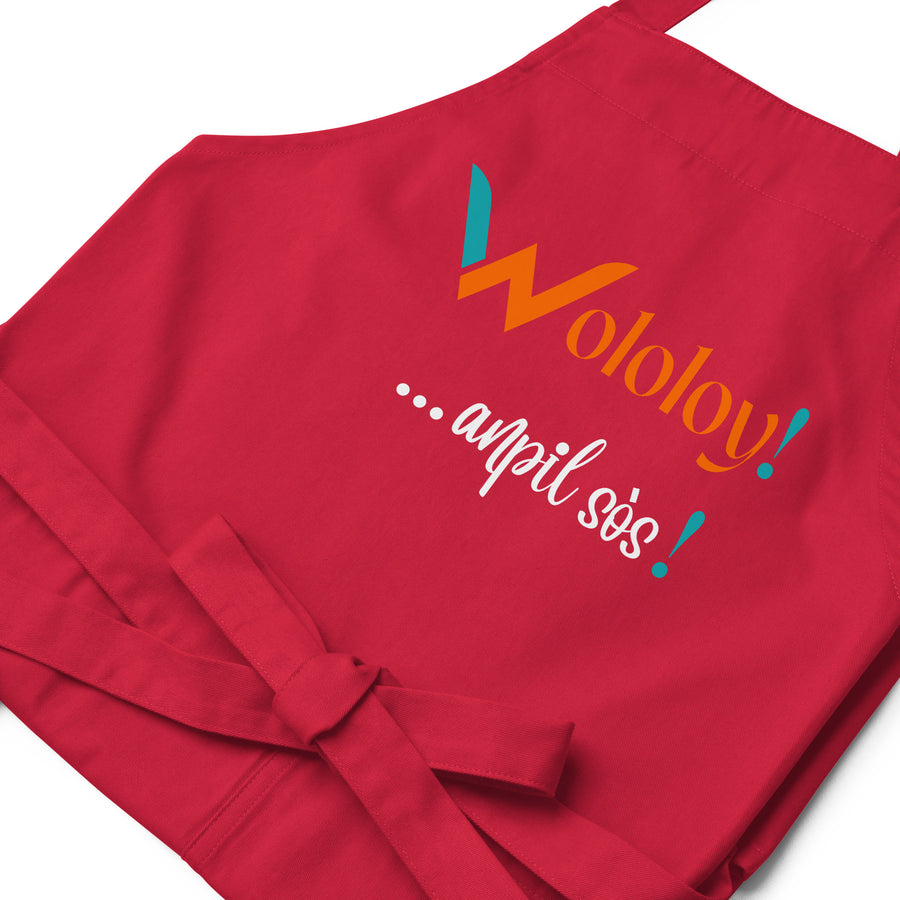 Black /Navy /Red: " Wololoy!...anpil sòs! " - organic cotton apron