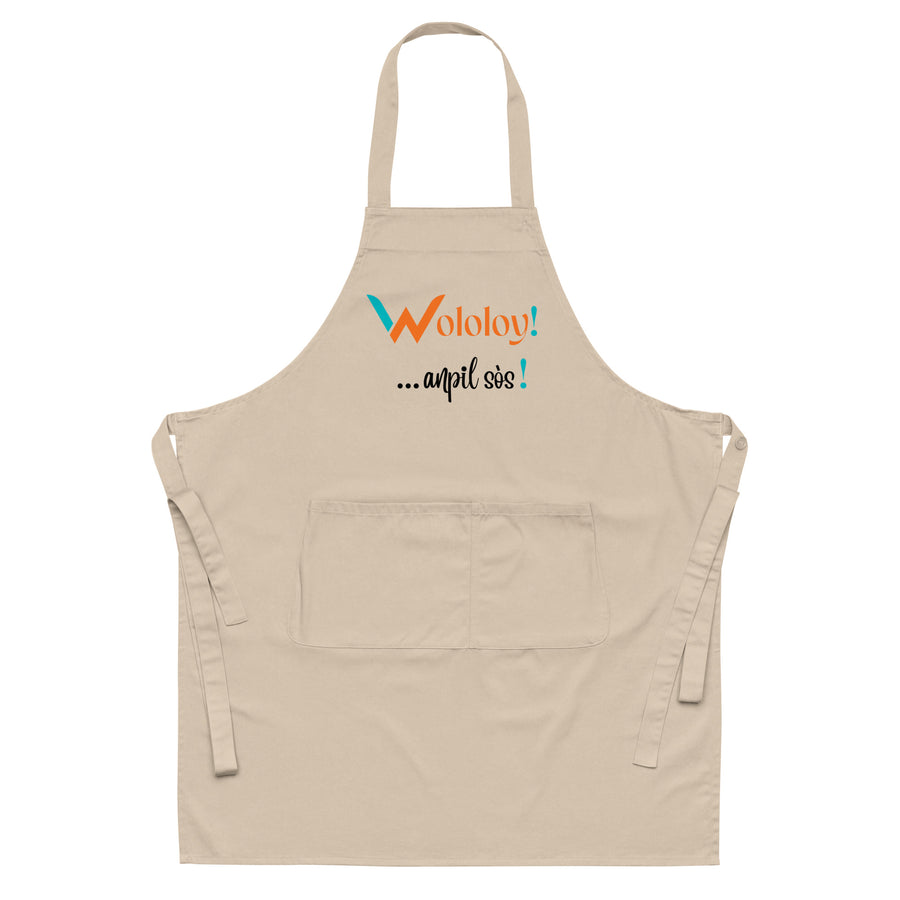 Tan: " Wololoy!...anpil sòs! " - organic cotton apron