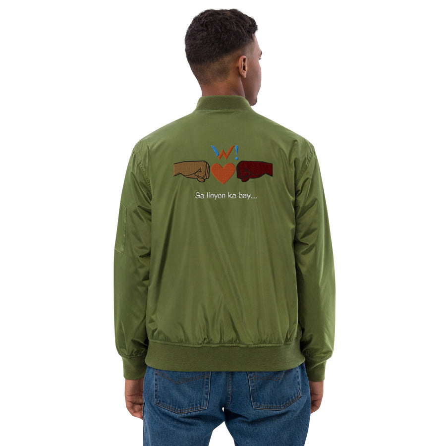 Olive - "Sa Linyon Ka Bay" Premium bomber jacket