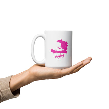 15 oz Mug: Bright Pink / Fuchsia _ Lakansyèl - Ayiti Map