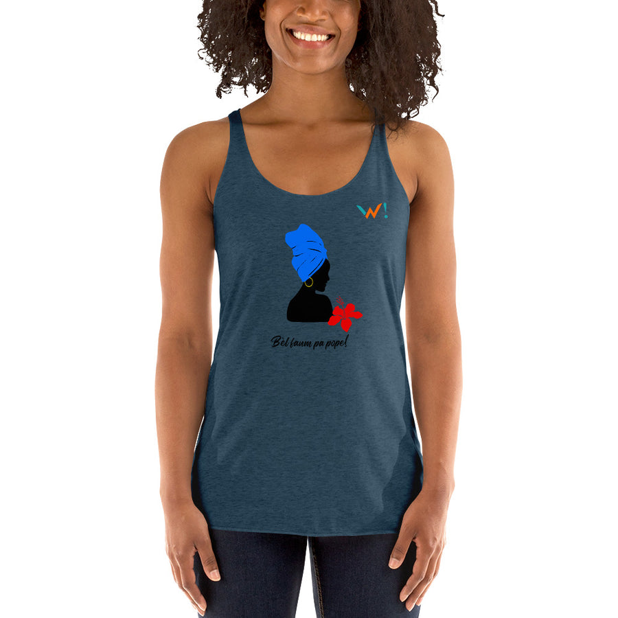 Blue and Red: " Bèl Fanm Pa Pope! " - Women's Tank Top